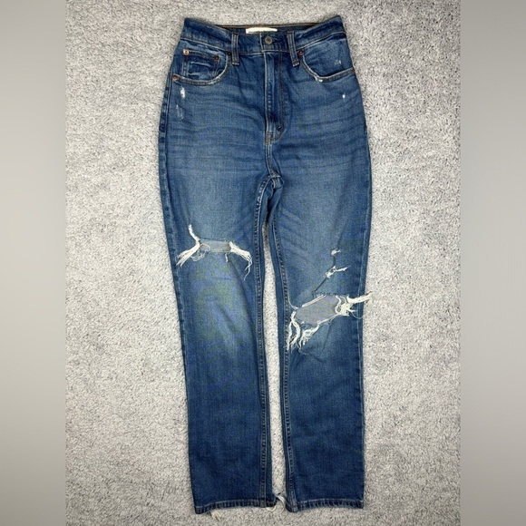 Abercrombie and Fitch Jeans Womens 25 The Ankle Straight Ultra High Rise Holes - Picture 1 of 3